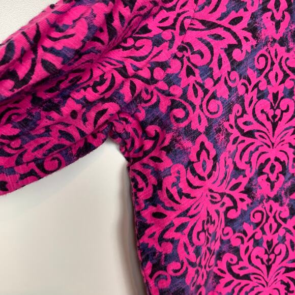 Fresh Produce Top Size Medium Pink Purple V Neck 3/4 Sleeve Cotton Damask Print - Picture 10 of 12